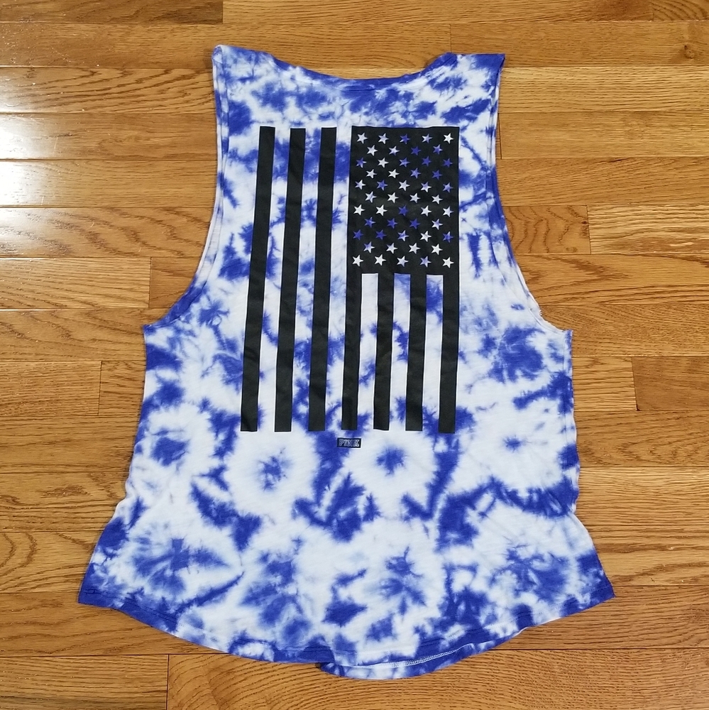 Pink flag blue tie-dyed muscle tee tank top M